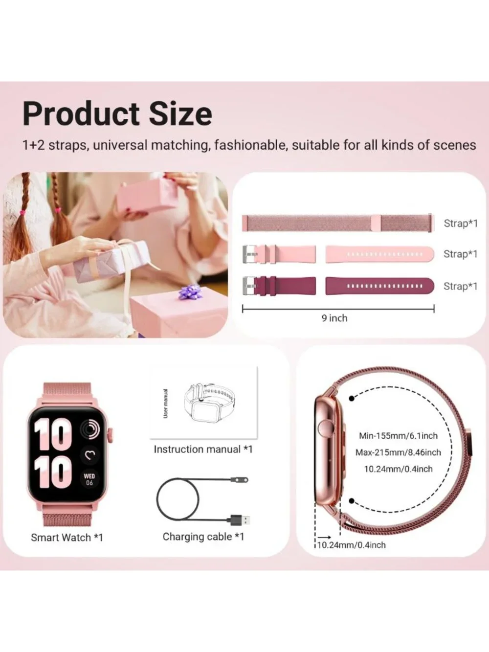 Stylish 1.83'' HD Smart Watch for Women | Fitness Tracker, Heart Rate Monitor